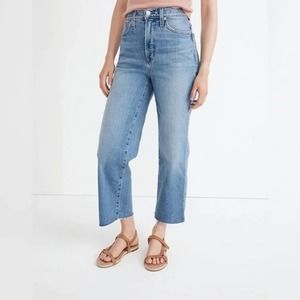 Madewell The Perfect Vintage High Rise Wide Leg Crop Raw Hem Jeans Blue 27